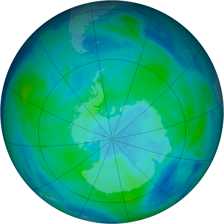 Antarctic ozone map for 11 March 1998